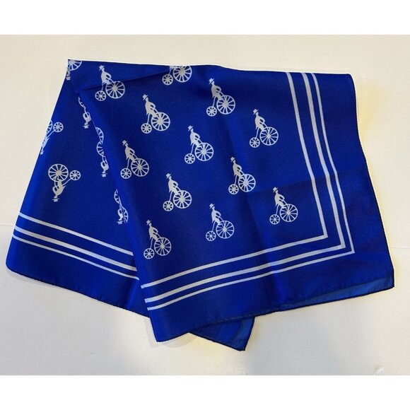 Penny-Farthing Scarf Square Made In Italy Blue & White Polyester Preowned - Picture 1 of 7